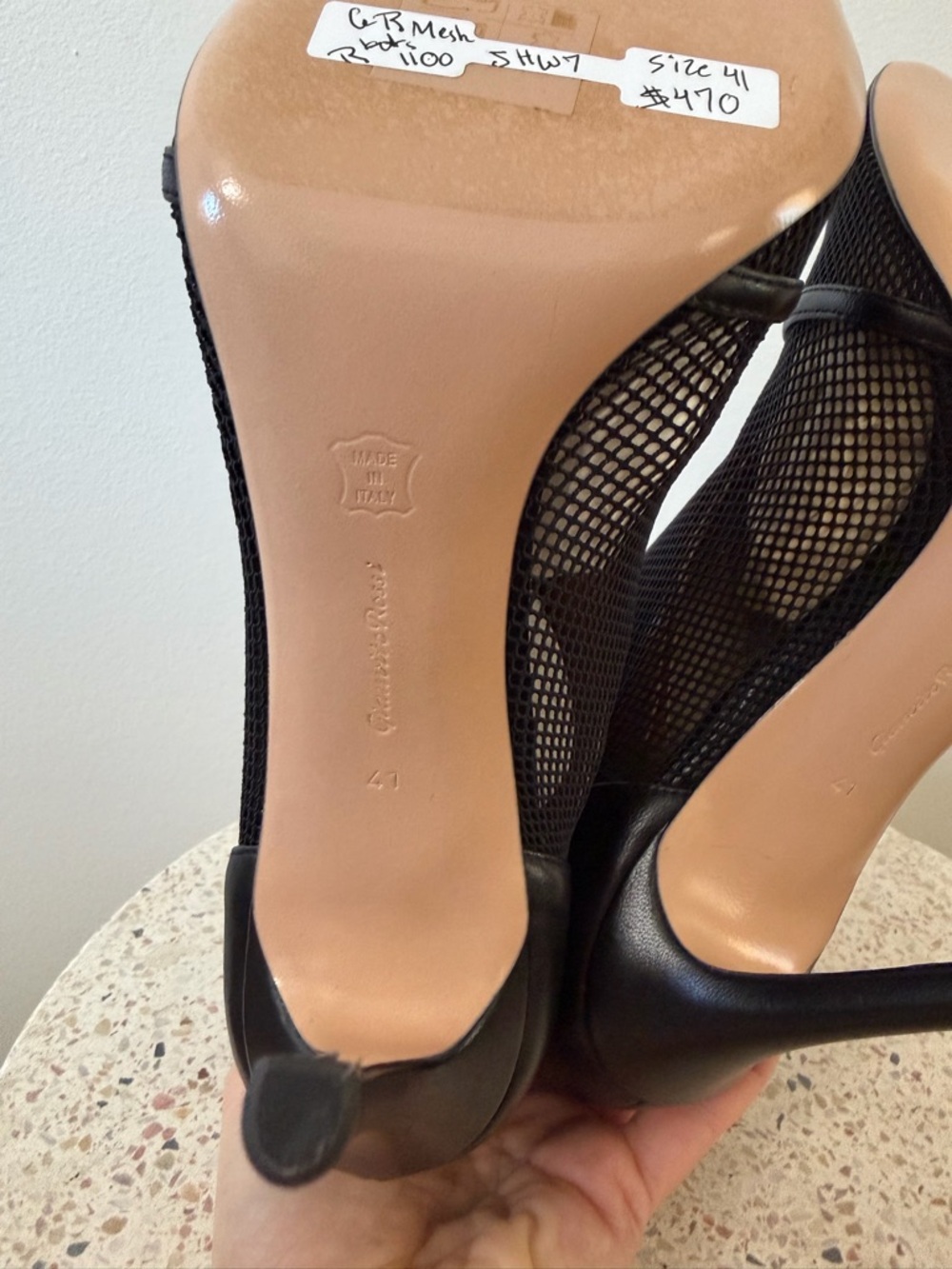 Gianvito Rossi Black Mesh Peep-Toe Stiletto Booties with Ankle Strap - Picture 7 of 7